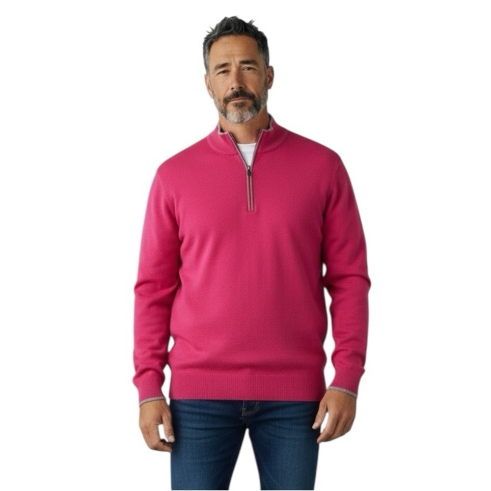 Greyson Cashmere Wool Golf Sweater Sebonack 1/4 Zip Pink Pullover Mens XL NEW